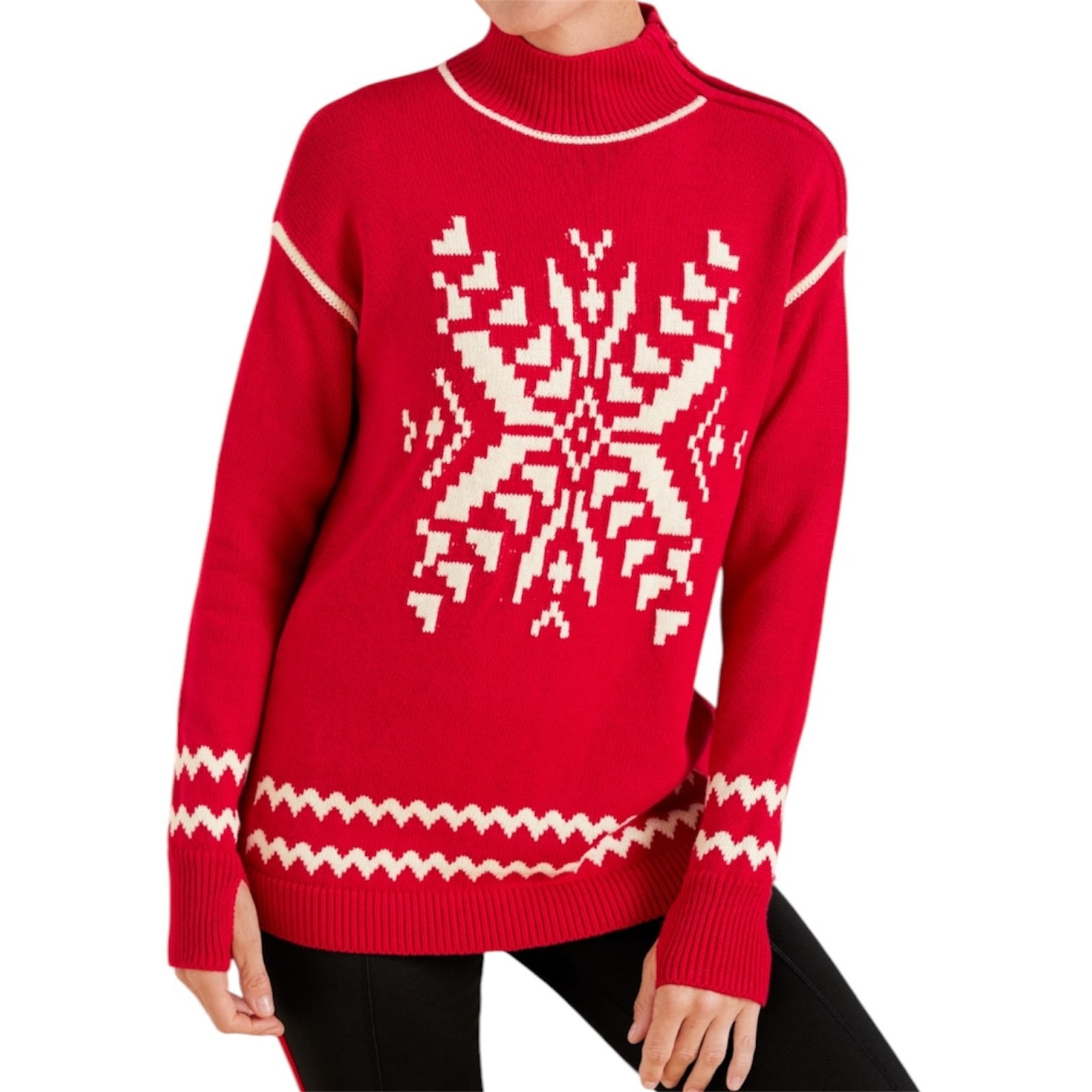 T By Talbots Red White Snowflake Knit Turtleneck Holiday Winter Sweater 1x Nwt